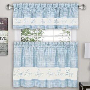 3PC Live Laugh Love Printed Kitchen Curtain Set New
